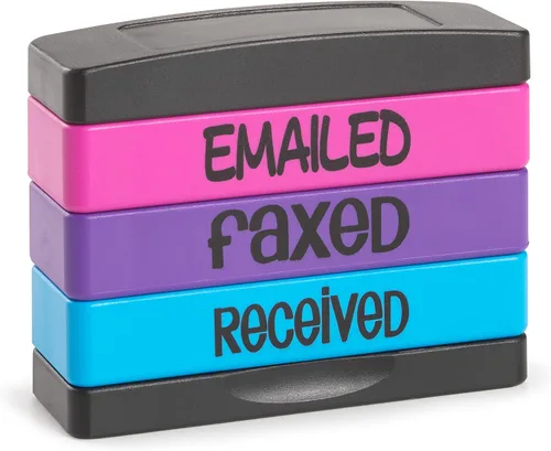 Miniatura 8 de Stakz - Sello de mensaje preentintado – Aprobado, ingresado, pagado – tinta púrpura, rosa, verde – Tamaño de impresión: 5/8 "x 1-13/16