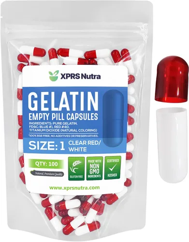 XPRS Nutra Cápsulas vacías tamaño 1 – 100 cápsulas vacías de gelatina – Relleno de cápsulas de píldoras DIY – Cápsulas de gel de píldora bovina pura