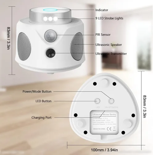 Miniatura 9 de Repelente de ratones ultrasónico, repelente de ratones de 360° para interiores, disuasorio de ratas para deshacerse de los ratones con luces LED