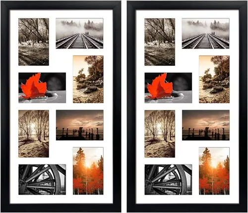 Miniatura 7 de QUTREY Juego de 2 marcos de fotos de collage negro de 4 x 6, 8 aberturas enmarañadas para fotos de 4 x 6 para mostrar 16 fotos múltiples para pared