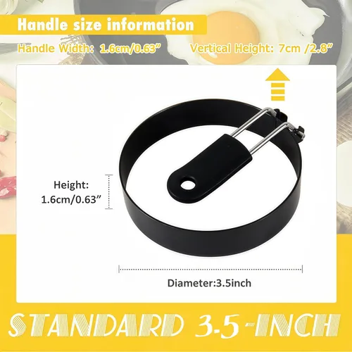 Miniatura 2 de Anillos de huevo para freír huevos, 3.5 pulgadas de acero inoxidable, para panqueques ingleses, magdalenas, con mango de silicona