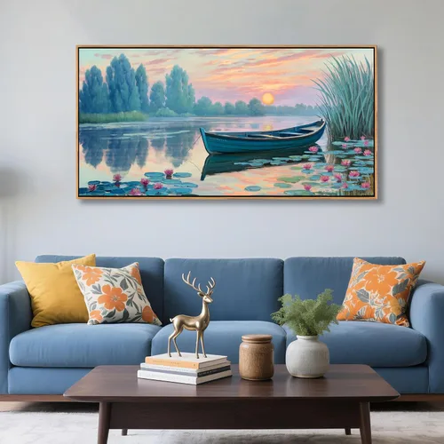 Miniatura 21 de YCPRIMER Gran Arte de Pared de Paisaje para Sala de Estar, Lienzo de Decoración de Pared con Flores, Arte de Decoración en Azul y Morado, Cuadro