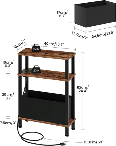 Miniatura 3 de CHOEZON Mesa auxiliar estrecha y mini soporte para refrigerador con almacenamiento, mesa auxiliar delgada con cesta de tela, mini gabinete de nevera