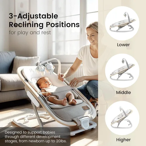 Miniatura 3 de Qutanix 2-en-1 Mecedora y Silla para Bebés, Asiento Portátil para Bebés de 0 a 9 Meses, Silla de Balancín con 3 Posiciones Reclinables, Acentos