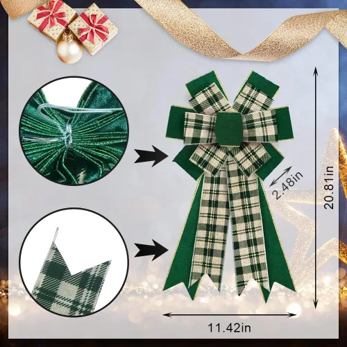 Miniatura 2 de Estivaux Lazos Grandes de Navidad para Corona, Lazo de Corona de Navidad a Cuadros Búfalo Verde Estilo Granja, Lazos para Decorar la Parte Superior