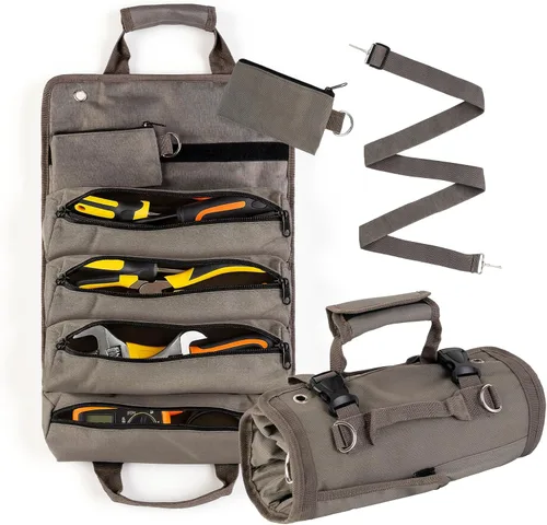 Miniatura 10 de Bolsa de herramientas enrollable, organizador de herramientas compacto y duradero con 4 bolsas, rollo de herramientas y 2 pequeñas bolsas con Verde