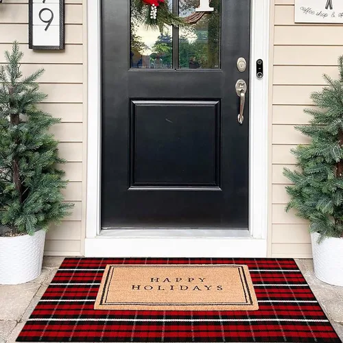 Miniatura 7 de Alfombra Navideña a Cuadros para Exteriores, 2'4" x 3'7" Alfombra de Área a Cuadros Rojos y Negros para Interiores/Exteriores, Alfombra de cuadros