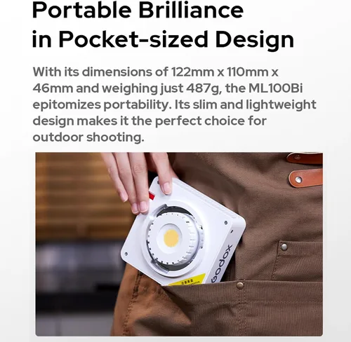 Miniatura 6 de Godox ML100Bi - Luz de video LED de mano de 120 W con reflector de lente de 15 ° 2800K-6500K TLCI 98+/CRI 97+ Fotografía portátil de mano (ML100 Bi)