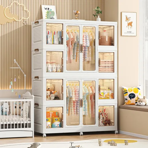 Miniatura 11 de Leavader Armario portátil organizador de almacenamiento para ropa, armario grande de plástico plegable con ruedas, armario de almacenamiento de ropa