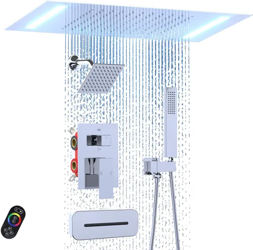 Miniatura 16 de ENGA - Sistema de ducha doble LED de lluvia, cabezal de ducha grande de 14 x 20 pulgadas + ducha de pared de 6 pulgadas, 4 chorros corporales