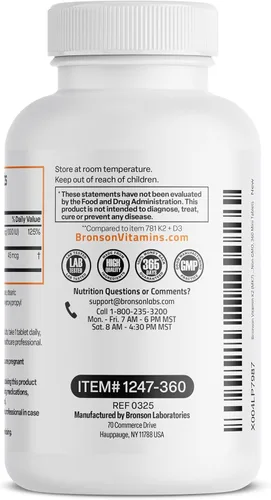 Miniatura 7 de Bronson Vitamina K2 (MK7) con D3 Dosis Baja 45mcg Vitamina K2 y 1000 UI Vitamina D3 Fácil de Tragar Mantenimiento Diario Fórmula 2 en 1 Sin GMO, 360