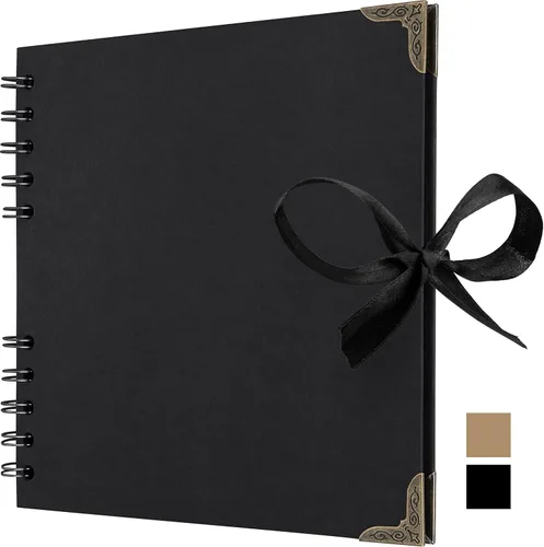 Bstorify - Álbumes de fotos cuadrados de 36 páginas de 18 x 18 cm, papel kraft negro grueso, 250 g/m², libro de recuerdos, cierre de cinta, ideal