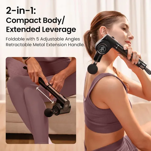 Miniatura 2 de NAPRE Pistola de masaje plegable con mango de extensión y 5 ángulos ajustables, masaje de espalda de tejido profundo para alivio del dolor