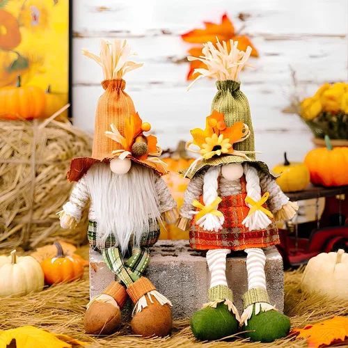 Gnomos de otoño de Acción de Gracias con cosecha de enanos de elfo sueco, decoraciones de otoño para el hogar, mesa de baño, interiores, decoración