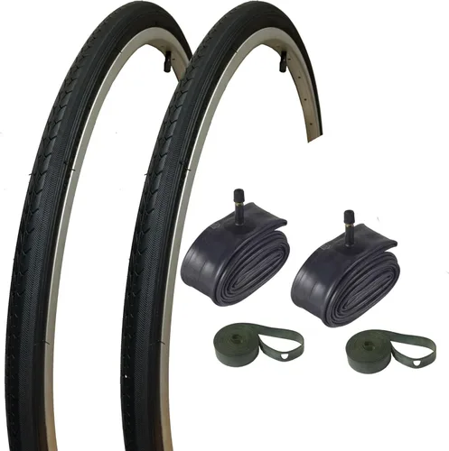 Miniatura 5 de 2 neumáticos, tubos y tiras para bicicleta: neumáticos de bicicleta de carretera de 27" x 1-1/4", tubos, tiras de llanta y palancas de neumáticos.