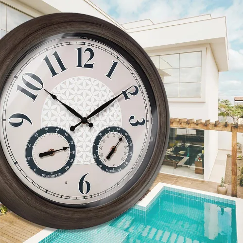 Miniatura 6 de Presentime & Co. Reloj iluminado para exteriores de 18 pulgadas, resistente al agua, reloj de pared grande iluminado con termómetro e higrómetro