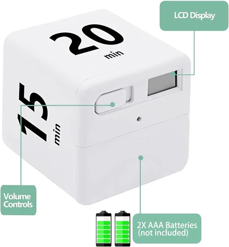 Miniatura 2 de Temporizador de cubo, gestión del tiempo y ajustes de cuenta regresiva con sensor de gravedad, temporizador abatible para estudiar, cocinar, leer