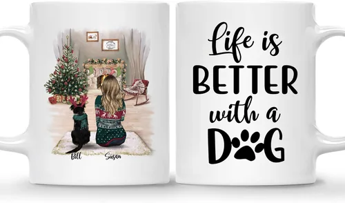 Miniatura 30 de Gossby Taza de café de Navidad personalizada con diseño de perro y mamá, regalo de Navidad personalizado para mujeres con nombre, taza de cerámica