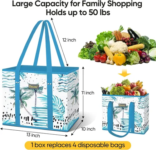 Miniatura 2 de BALEINE Paquete de 3 bolsas de comestibles reutilizables, bolsas de compras plegables para comestibles con parte inferior reforzada y asas