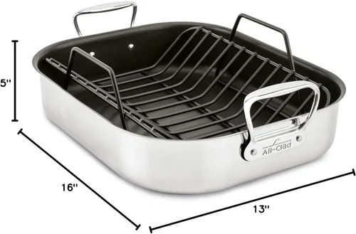 Miniatura 10 de All-Clad Specialty - Asador grande de acero inoxidable con rejilla antiadherente de 13 x 16 pulgadas, apto para horno y asador hasta 500°F, bandeja