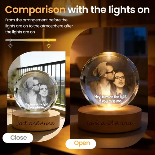 Miniatura 2 de Bola de fotos de cristal 3D personalizada, regalo de imagen grabado con láser, recuerdo conmemorativo único y luz nocturna LED romántica para mamá