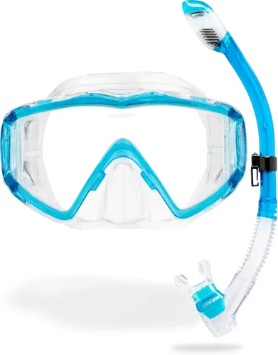 Cressi Panoramic Wide View Mask & Dry Snorkel Kit for Snorkeling, Scuba Diving - Pano 3 & Supernova Dry: Designed in Italy Aguamarina