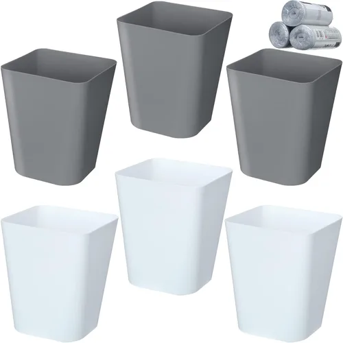 Miniatura 8 de Eccliy Paquete de 6 botes de basura de plástico de 1.6 galones pequeños para baño, con 3 rollos de bolsas para dormitorio, hogar, oficina, sala