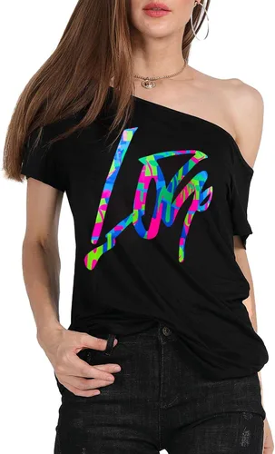 Miniatura 80 de MAGICMK - Camiseta casual para mujer, con estampado de labios y hombro descubierto, talla extragrande
