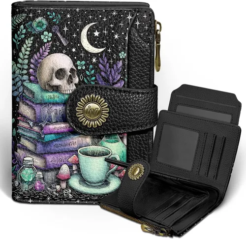 Miniatura 23 de Icycay Cartera pequeña para mujer, plegable con bloqueo RFID, soporte para tarjetas de crédito, bolsillo con cremallera para monedas, piel