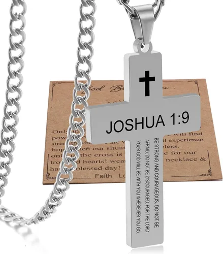 SKQIR Collar de cruz para hombre con versículo de la Biblia, collar con colgante de cruz de oración de señores para niños con la fe de las