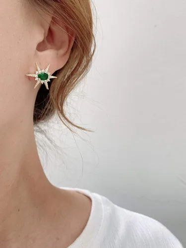 Miniatura 4 de Concept8 colored glass 18K gold plated 925 silver post earrings made in korea
