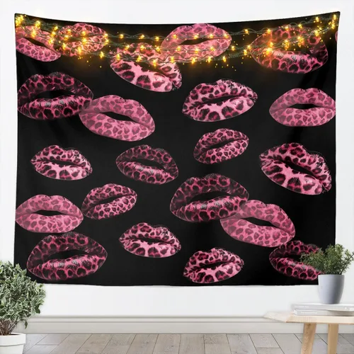 Feelyou Leopard Print Lips Tapestry Cheetah Print Wall Art Kissing Lips Wall Hanging Blanket for Living Room Bedroom Home Decor Small 51"x59"