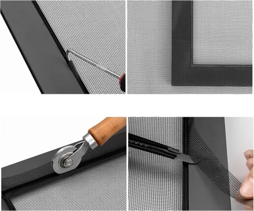 Miniatura 3 de Kit de reparación de malla ajustable de fibra de vidrio negro de 39 x 59 pulgadas con estrías de 20 pies y rodillos de repuesto para patio, porche