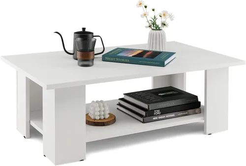 Miniatura 11 de Tangkula Mesa auxiliar de 2 niveles, moderna mesa de cóctel rectangular con 5 patas de soporte, muebles de sala de estar con acento de madera, mesa