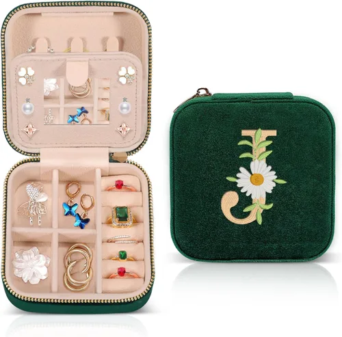 GSPY Joyero de viaje de terciopelo, estuche de viaje pequeño, joyero personalizado con inicial, organizador de joyas de viaje, regalos con