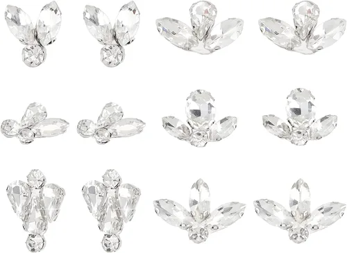 FINGERINSPIRE 12 diamantes de imitación de cristal en forma de hoja - 6 estilos de apliques de cristal brillante con fijación en caliente, hojas