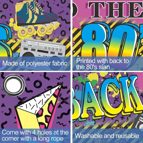 Miniatura 6 de Decoraciones de fiesta de los años 80, telón de fondo de pancarta de regreso a los 80, suministros de fiesta de graffiti de hip hop de los años 80