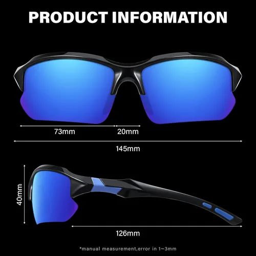 Miniatura 6 de Sports Polarized Sunglasses for Men Cycling Running Fishing UV Protection Sun Glasses Lightweight Half Frame Goggles Paquete de 3: negro+azul+azul