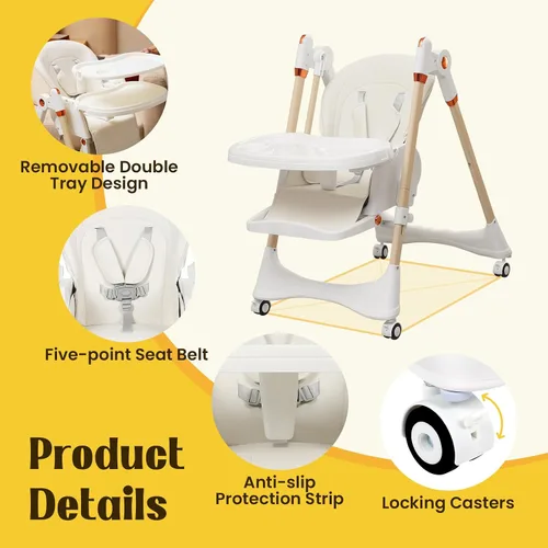 Miniatura 4 de Silla alta convertible 6 en 1 con balancín Silla alta de bebé para recién nacidos a niños pequeños (0-3 años) Ajustable, plegable y fácil