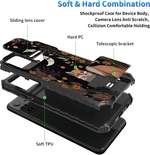 Miniatura 868 de Funda para Samsung Galaxy S22 Ultra 5G, Galaxy S22 Ultra con cubierta de cámara deslizante, funda resistente de doble capa con función atril Black