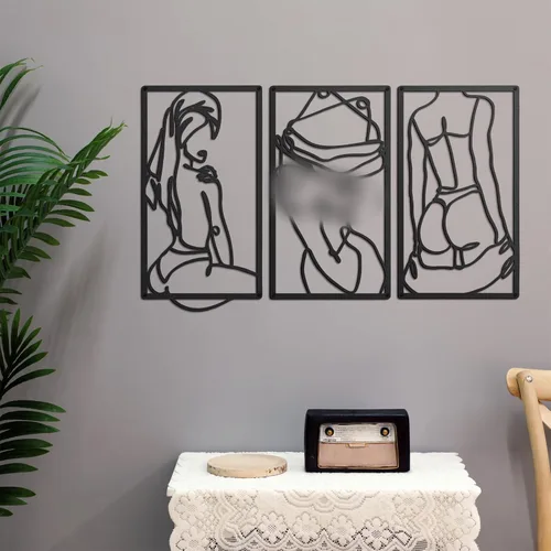 Peryiter 3 piezas de decoración de pared minimalista moderna abstracta de metal arte de pared de línea de metal, arte corporal de mujer para Negro