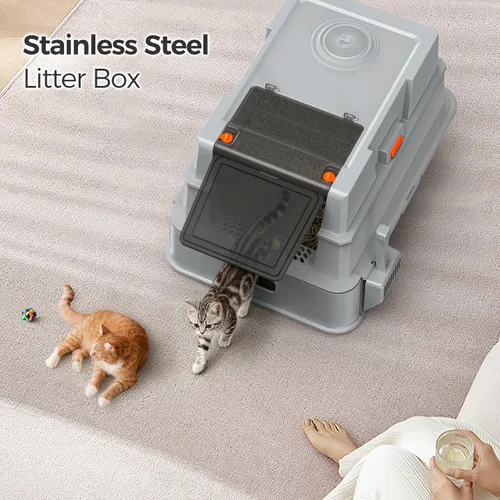 Miniatura 9 de XXXL Stainless Steel Litter Box with Lid,28" L x 20.5" W x 16.5" H Extra Large Cat Litter Box Enclosure for Large and Multi-Cats