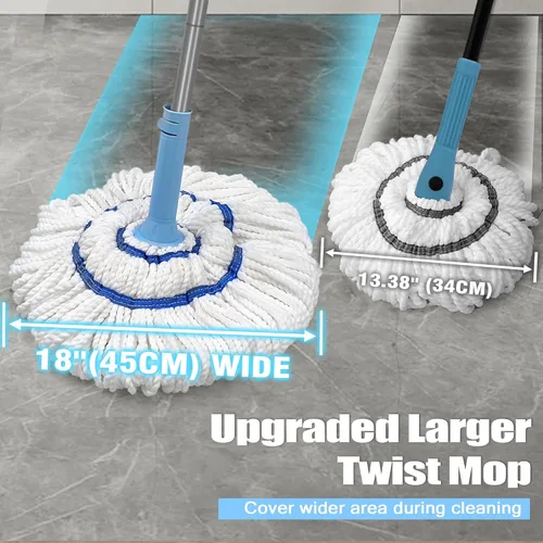 Miniatura 2 de NEWE Trapeador giratorio para limpieza de suelos, mopa de microfibra mejorada de 18 pulgadas de ancho, mango largo de 55 pulgadas de largo para Azul