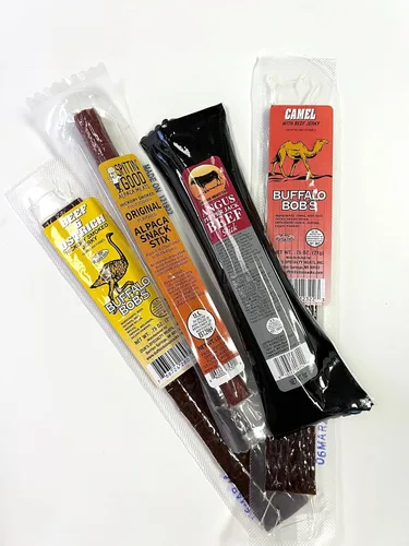 Miniatura 6 de Kit de supervivencia de carne seca exótica y gourmet de Jerky Dynasty en una lata de munición - Bocados enteros premium y varas para acampar, hacer