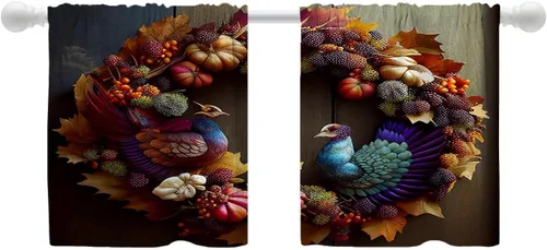 Miniatura 83 de Shrahala Art Nouveau Floral Pattern Blackout Curtain Tiers, Delicate Vine and Flower Design Kitchen Valance Light Blocking Tier Drapes with Rod
