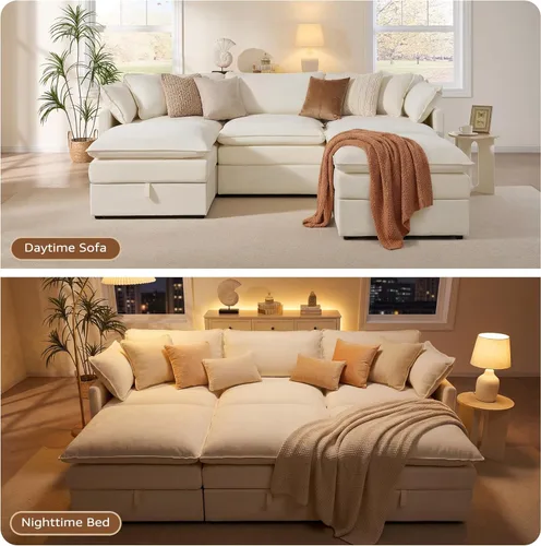 Miniatura 8 de Ihanherry Sofá cama modular de gran tamaño con almacenamiento, sofá nube modular de 6 plazas de 103 pulgadas con otomanas móviles, sofás de felpilla