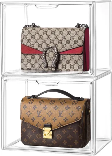 Miniatura 52 de HBlife Paquete de 3 organizadores de almacenamiento de bolsos para armario, caja de exhibición mediana transparente apilable con puerta magnética