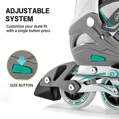 Miniatura 4 de SUPER YOUNGSTER Patín en línea ajustable para mujer, patines de ruedas para mujeres adultas Cian