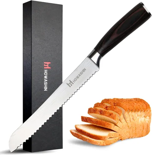 Cuchillo de pan de 8 pulgadas afilado profesional cuchillo de cocina alemán de alto carbono cuchillo de cocina ergonómico color mango de madera con