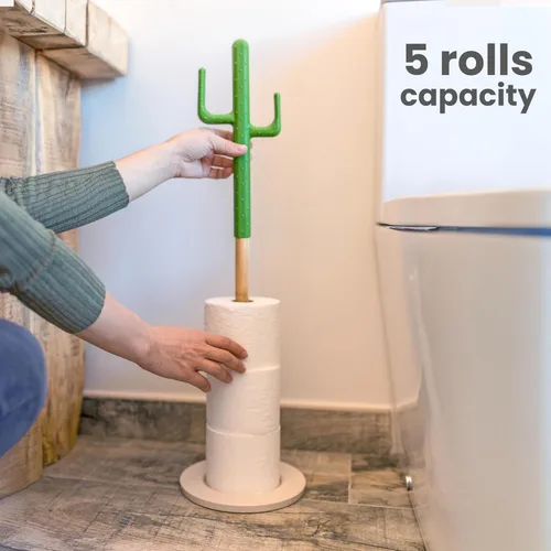 Miniatura 5 de Vigar Soporte de papel higiénico de cactus, soporte de papel higiénico independiente con almacenamiento para 5 rollos, soporte de papel higiénico